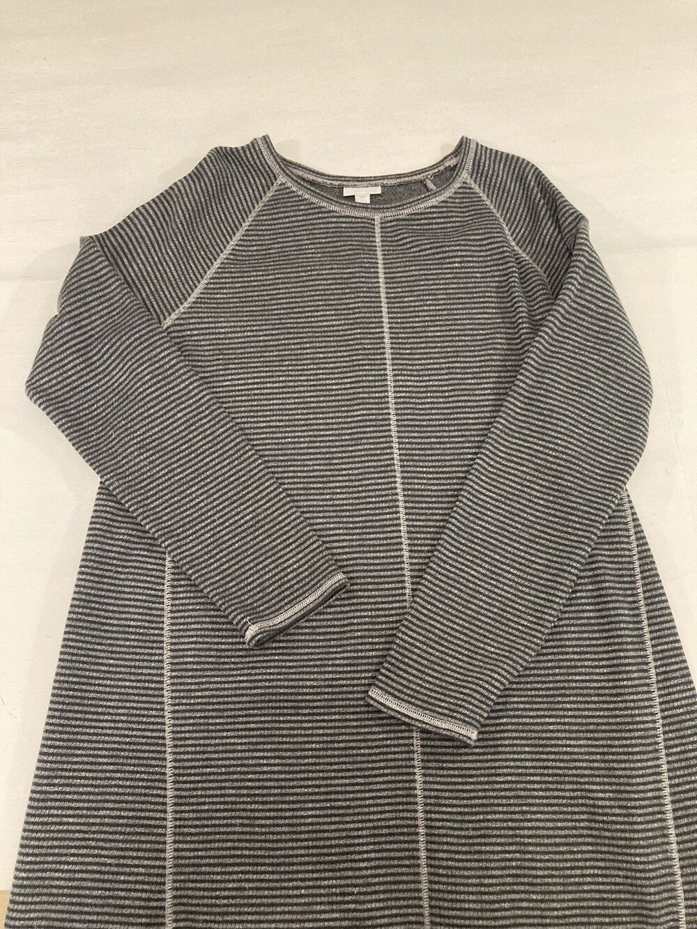 J Jill Sweater Knit Dress Womens L Black Gray Stripe Long Sleeve Casual - Picture 4 of 10